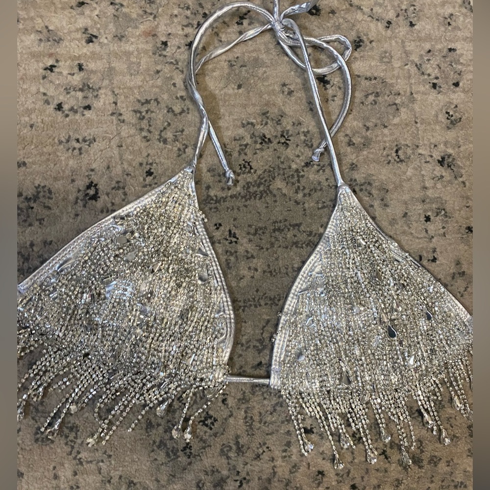 Rhinestone fringe top with Rhinestone fringe shorts.